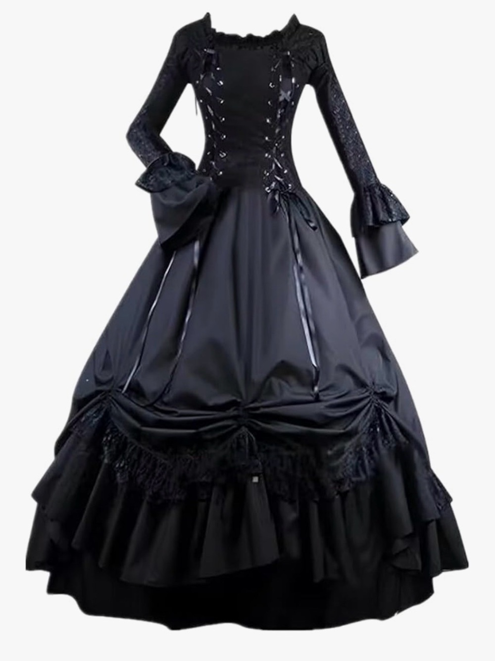 Elegant Black Gothic-Inspired Women's Dress Halloween Bride - Picture 2 of 5